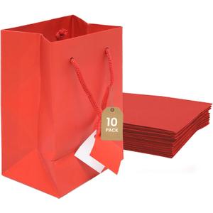 Novel Box Red Gift Bags with Handles 10 Pack 8x4x10 Inches Large Paper Bulk Gift Bags for Business, Shopping, Birthday, Party Favor - Euro Tote Paper Bag for Groceries & Personal Use