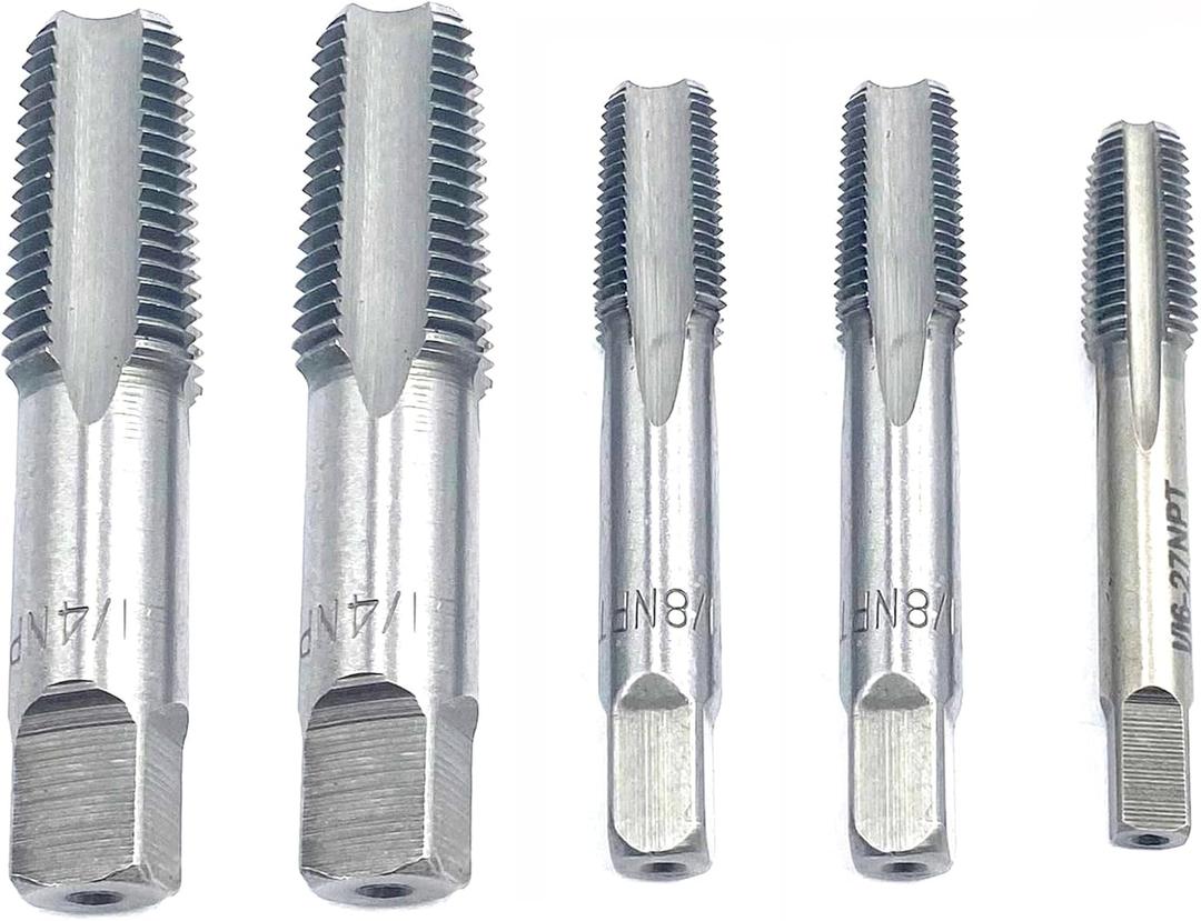 1/16",2PCS 1/8",2PCS 1/4" NPT Pipe Tap Set,5Pcs Carbon Steel Pipe Taps Cutting Tools Great for Various Mechanics DIY Thread Cutting and Cleaning