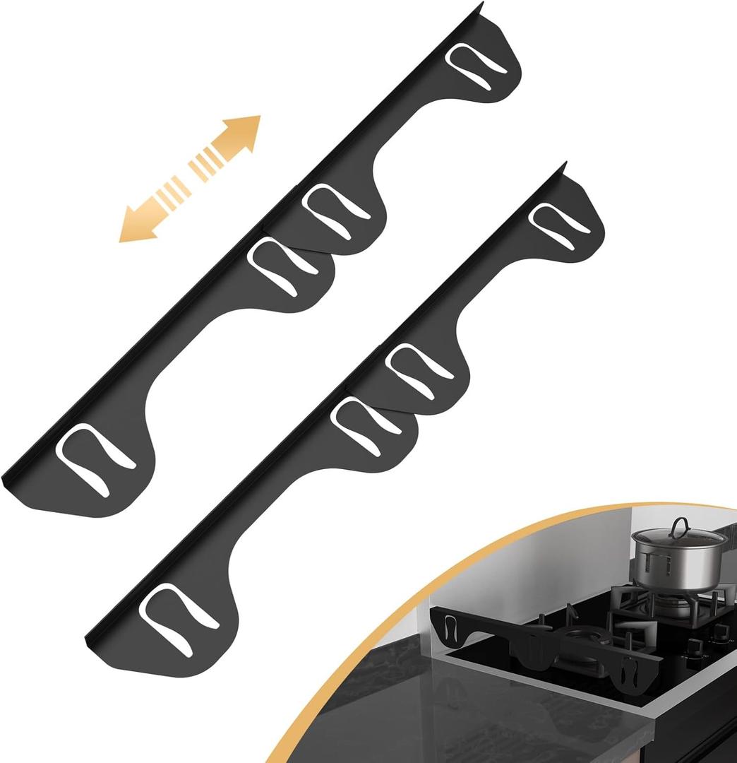 316 Stainless Steel Stove Gap Covers,2 Pack Stove Gap Filler,Range Trim Kit,Heat-Resistant Stove Gap Guard,Easy Retractable Length 13.8" to 27.5",Width 0.79",Black