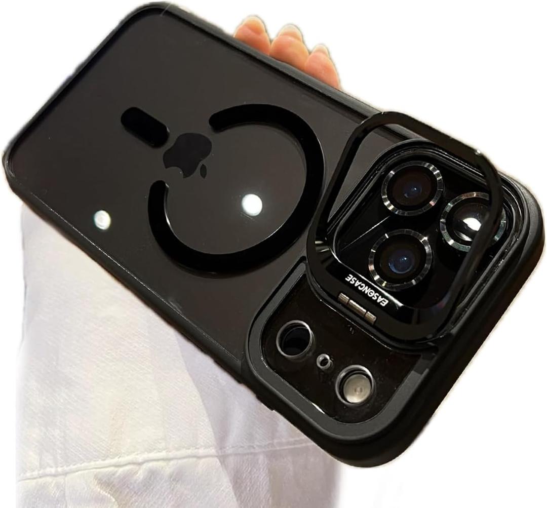 for iPhone 17 Pro Max Magnetic Case with Kickstand, [Compatible with MagSafe] Built in Stash Stand Clear Shockproof Soft Cover Camera Lens Protection Case for iPhone 17 Pro Max 6.9", Black
