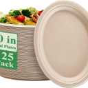 Vplus 100% Compostable Oval Paper Plates 10 inch 125 Pack Super Strong Disposable Paper Plates Bagasse Natural Biodegradable Eco-Friendly Sugarcane for BBQ, Party, Gathering, and Picnic
