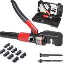 Upgraded Hydraulic Crimping Tool for 1/8" 3/16" Stainless Steel Cable Railing Kits, Hand Hydraulic Crimper with Return Spring, Reinforced Unbreakable Head and 9 Pairs Black Oxide Coated Dies