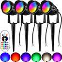 RGBW Landscape Light Outdoor,10W Color Changing Low Voltage Landscape Lighting with Remote Control,12V-24V Waterproof Outdoor Spot Lights with Connectors for Yard House Garden Tree(4 Pack)