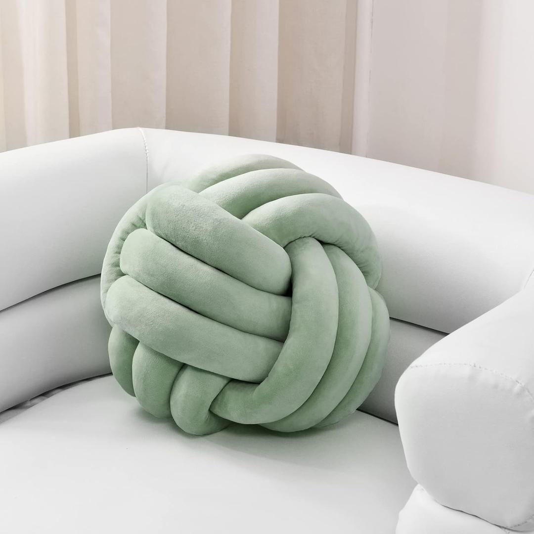 Sioloc Soft Knot Ball Pillows,Round Throw Pillow Cushion Home Decoration Plush Pillow,Throw Knotted Pillow Handmade Round Plush Pillow13.7inches,Green, Large