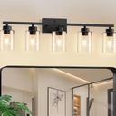 IZORRO Modern Bathroom Light Fixtures, 5 Light Black Vanity Lights, Bathroom Lighting Fixtures Over Mirror with Clear Glass for Living Room Cabinet Bedroom