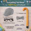Old Man Costume 1920s Accessories  100 Days of School Set  Grandpa Halloween Dress Up (Gray)