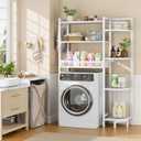 K1 Heavy Duty 7-Tier Over The Toilet Storage（With Basket and Paper Hook）Freestanding Above Toilet Shelf with Adjustable Feet，Space Saver Bathroom Shelves 9.3"D x 33.5"W x 63.8"H，Beige White