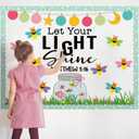 Kosiz 96 Pcs Let Your Light Shine Church Bulletin Board Religious Christian Classroom Bulletin Board Wall Decor Firefly Jar Cutouts for Sunday School Classroom Supplies Wall Decor