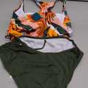 Pink Queen Women's Scoop Neck Racerback Ruched Crop Top High Waisted Bikini Sets 2 Piece Swimsuit Bathing Suit, M,  Tropical Green