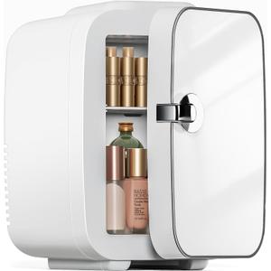 Sweetcrispy Mini Fridge, Portable Small Refrigerator 4L/6 Can Cooler & Warmer Compact Fridges for SkinCare, Food and Drinks, Bedroom, Dorm, Car, Office, White