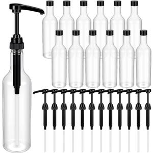 Maxdot 12 Pcs 25 oz Syrup Bottles with Pump Long Neck Bottles Plastic Syrup Pump Dispenser for Coffee Bar Accessories Home Party (Black)