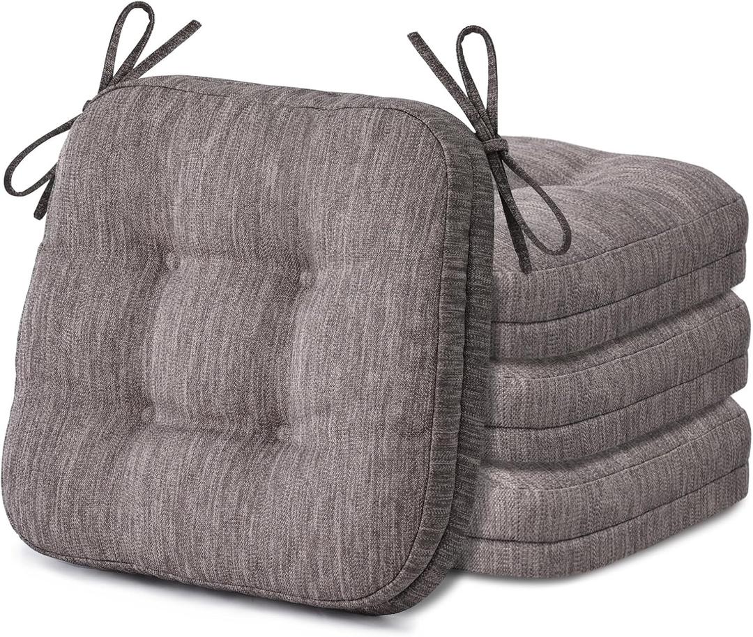 Shinnwa Kitchen Chair Cushions Set of 4, Dual-Layer Memory Foam Dining Chair Cushions, Patented Design Seat Pads with Ties, 16.5 x 16.5 x 3.5in, 4 Pack, Light Brown (4 Count (Pack of 1))