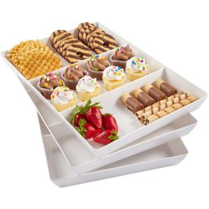 US Acrylic Avant White Plastic Divided Serving Trays (Set of 3) 15 x 10 | Large Reusable 3-Section Party Platters | Serve Appetizers, Fruit, Veggies, & Desserts | BPA-Free & Made in USA