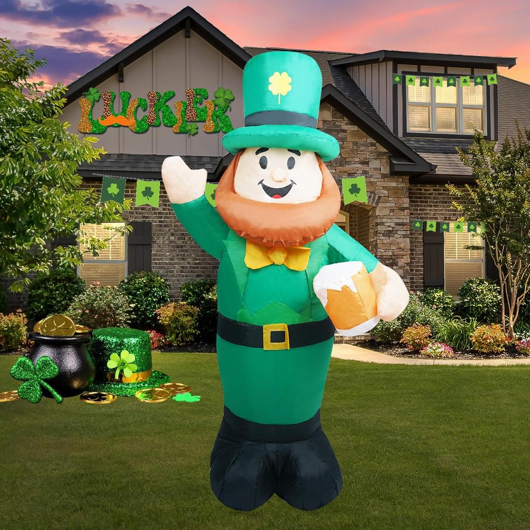 4FT St. Patrick's Day Inflatable Decoration with LED Lights for Holiday Celebration Decorations for Yard, Lawn and Patio