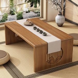 Japanese Floor Table, Bamboo Folding Low Coffee Table for Sitting on The Floor, No Assembly Meditation Tea Table for Dinning Living Room (Brown, 100CM)