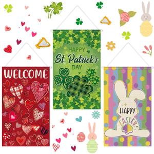 Tegeme 3 Pcs Happy St Patricks Door Decorations Easter Door Banner Hanger Sign Easter Hanging Flag Ornaments for Holiday Party Indoor Outdoor Decor 11.8 x 19.7 Inch