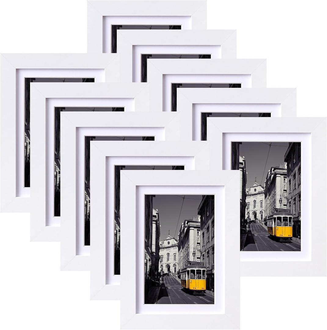 eletecpro 5x7 Picture Frames Set of 10, Picture Frame Collage Wall Decor Display 4x6 Photo with Mat or 5x7 without Mat, Home Decor Gallery Frame for Table Top or Wall Mounting, White