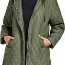 Women's Oversized Quilted Jackets Lightweight Long Sleeve Full Zipper Puffer Jacket Casual Hooded Coats with Pockets (Medium, Army Green)