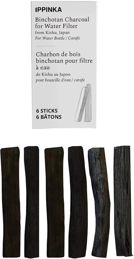 Binchotan Charcoal - Water Purifying Stick From Kishu, Japan for Great-Tasting Water - Each Filters Personal-Sized Water Bottle - 6 Slim Sticks