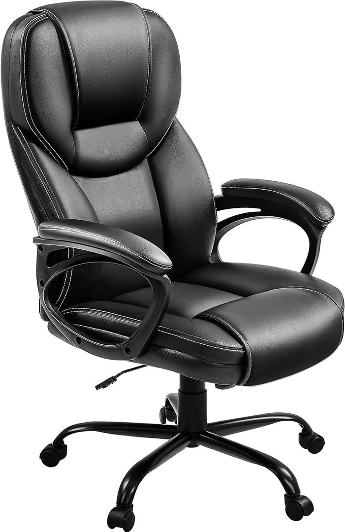 Yaheetech High Back Executive Office Chair Faux Leather Ergonomic Managerial Chair for Meeting, Large Seat, Sturdy Metal Base, Black