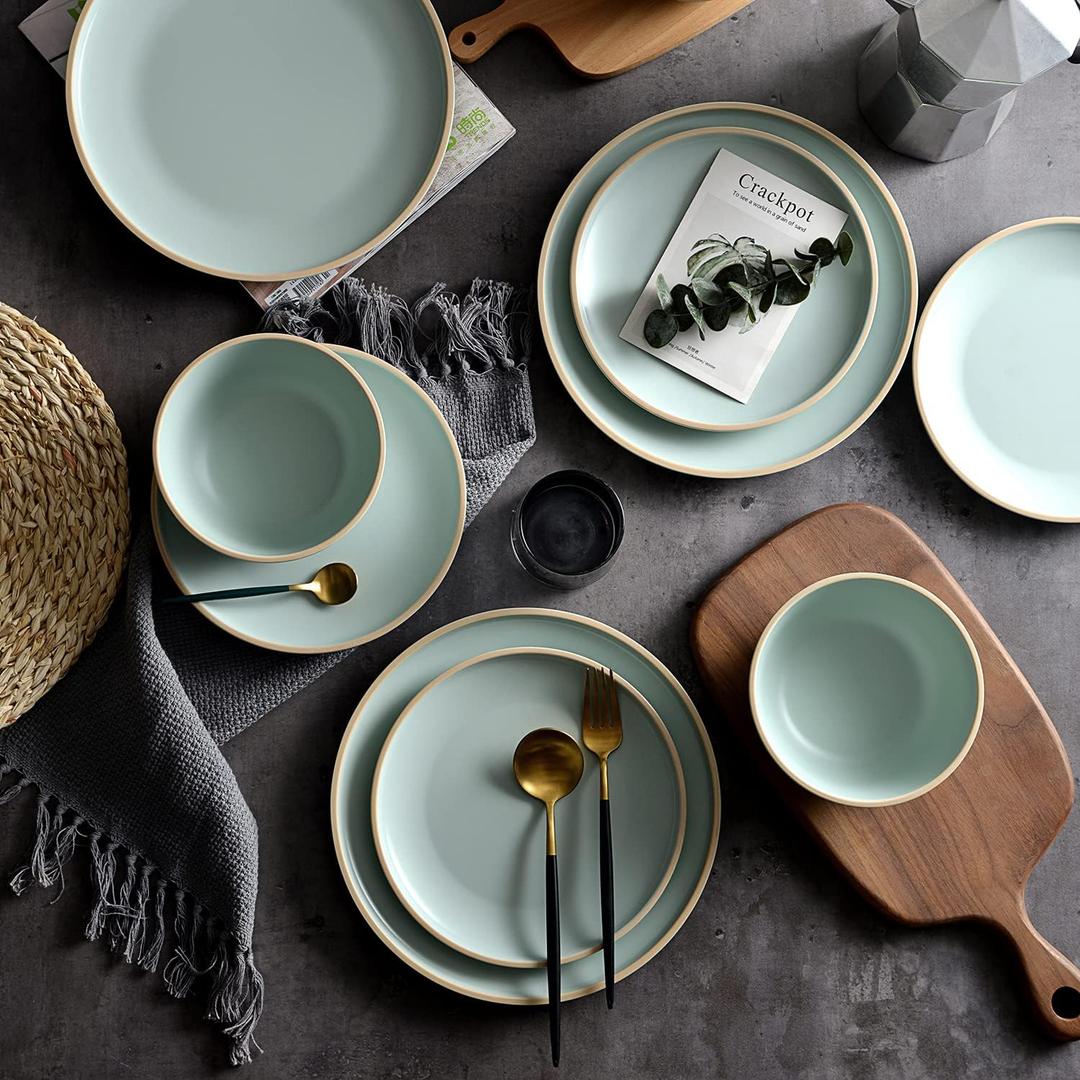 Melamine Dinnerware Sets, Plates and Bowls Sets 12 Pcs, Melamine Plates, Dish Set for 4, Unbreakable Dinnerware Set for Party, BPA Free, Suitable Indoors and Outdoors (Mint Green) (Mint Green)