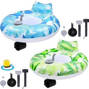 2 Sets Motorized Pool Float for Adults, Electric Inflatable Pool Lounger Float Driving Tube Floating with Pusher Handles Cup Holder for Summer Water Beach(Leaves,Blue Greeen)