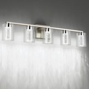 SineRise 5-Light Brushed Nickel Vanity Light with 3 Color Modes (3000K/4000K/6000K), Eye Protection LED Bathroom Light Fixture, Dimmable Modern Wall Light Over Mirror with Clear Glass Shade