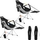 KingCamp Hammock Chair with Footrest, Swinging Portable Folding Camping Chairs for Adults 400lbs Heavy Duty Foldable Oversized Rocker with Cup Holder Pillow for Outdoor Beach Patio Sport Lawn (Footrest Deluxe Black/Grey)