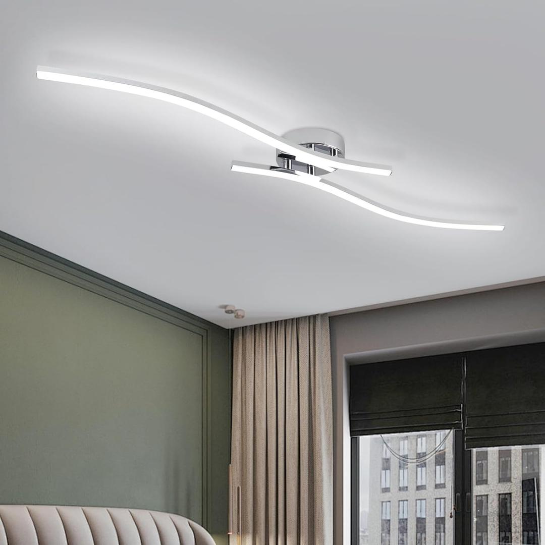 28W Chrome Linear Ceiling Light Modern LED Ceiling Light Fixture 6000K Aluminum 39.37Inch Long Ceiling Lamp for Hallway, Kitchen, Bedroom, Dining Room