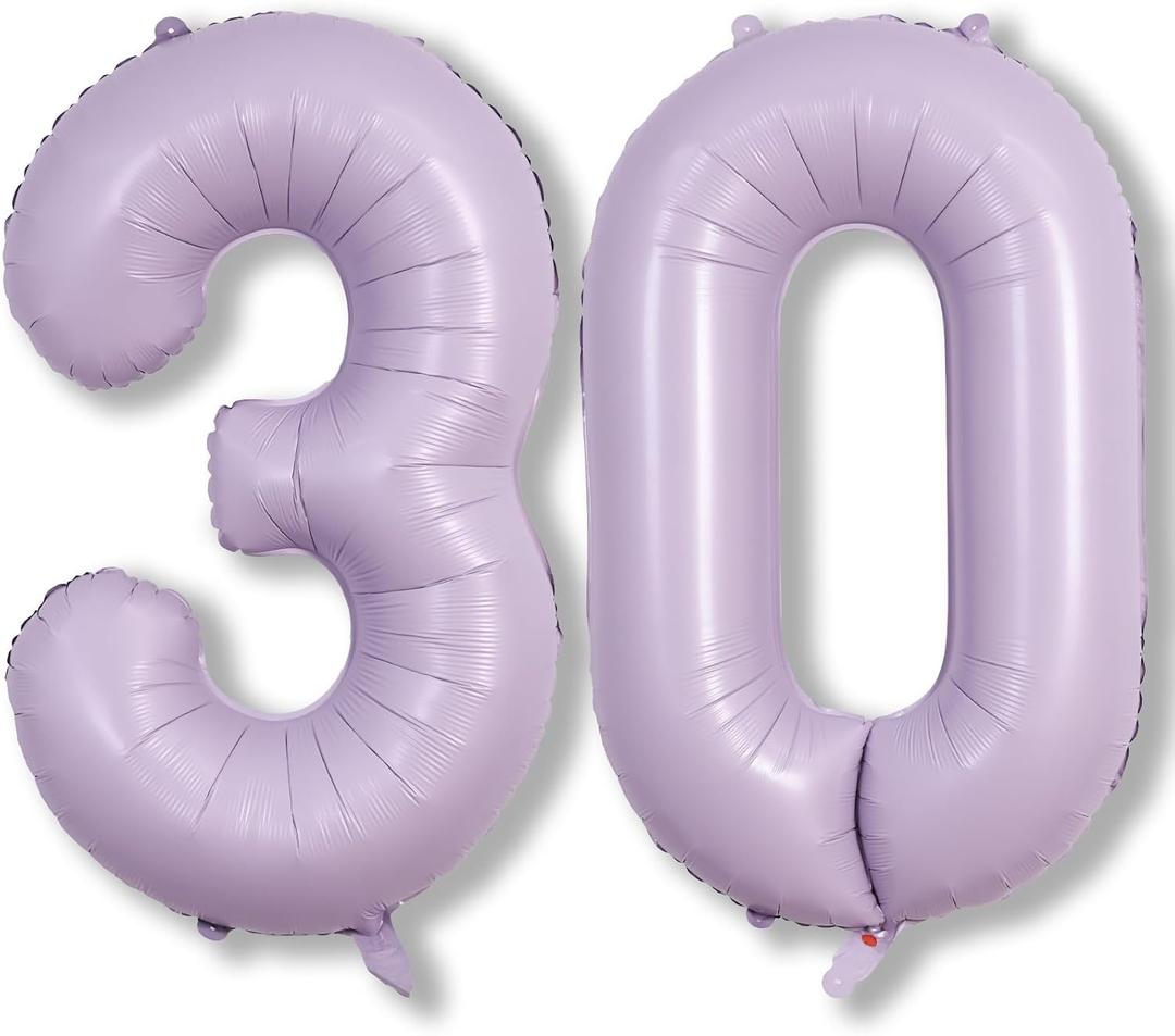 Light Purple 2 Balloons, 40 Inch Giant Lilac Helium Mylar Foil Number 0-9, Pastel Dusty Purple 2nd Birthday Balloon for Girls, Morados Numero Two Balloons for Women Anniversary Party Decorations "3" "0"