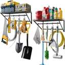 RedCall 2 Pack Garage Wall Shelf with 10 Hooks,23.5" x 13"Wall Mounted Storage Shelves with 2 Hanging Bars Rack for Garage, Closet, Laundry Room,Heavy Duty Metal Shelves
