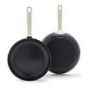 GreenPan Chatham Prime Midnight 8" and 10" Frying Pan Set, Hard Anodized Ceramic Nonstick, PFAS-Free, Dishwasher Safe, Oven Safe, Healthy Cooking Skillet for Eggs and Omelets, Black