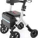 WALK MATE Rollator Walker for Seniors 5.3~7ft Tall, Height-Adjustable Seat, Built-in Cable, 10 Inch Wheels, 16.5 lb Lightweight & Compact Folding Design, 300 lb Capacity, Silver