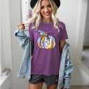 Women's Halloween Tops, Pumpkin Head Graphic Tees with Subtle Ghost Accents for Spooky Season Casual Wear (Purple, XL)