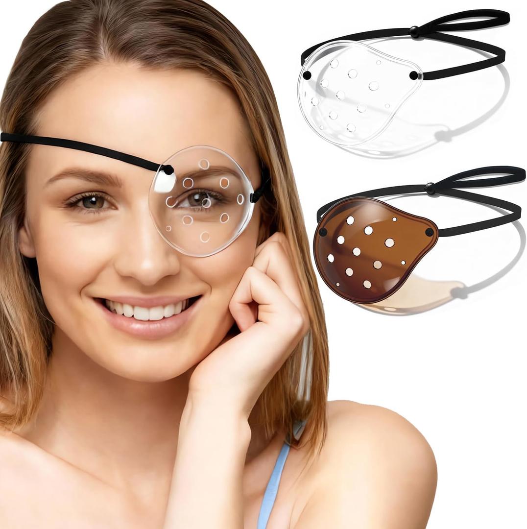 2Pcs Eye Shield After Cataract Surgery-1 Breathable Plastic Eye Patch & 1 Dark Clear Cover-for Sleeping After Post Surgery,Block Out Some Sunlight,Less Sensitivity,with Adjustable Strap (Left Eye)