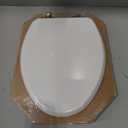Mayfair Bennett Toilet Seat with Brushed Gold Hinges, Slow Close Wood Seat, Secure Metal Hinges, Easy Install, Made in USA, Elongated, White