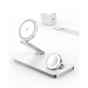 Foldable 3 in 1 Charging Station for Apple, Wireless Charger for iPhone AirPods, Wireless Charging Station for iPhone 16 15 14 13 12 and Apple Watch(White)