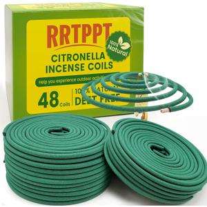 Citronella Incense coils, Made from Natural Plants, Suitable for Outdoors, Indoors, by the Pool, in the Yard, 48 coils and Coil Holders.