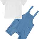 Hotfiary Baby Boy Summer Outfit for 6-24 Months Cotton Gauze Shortall Romper & White T-Shirt Clothes Set Photo Beach Birthday
