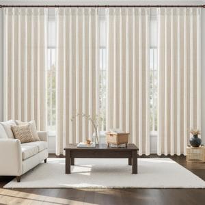 Pinch Pleated Linen Viral Curtains 4 Panels Set for Living Room 96 Inches Long, Birch Memory Trained Pleat Light Sheer Filtering Farmhouse Window Curtain with Hook Ring Ivory Cream Bedroom 8FT Length