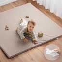 Blissful Diary Vegan Leather Baby Play Mat, 50x50 Thicken Foam Cushioned & Waterproof Playpen Mat for Infants and Toddlers, Stylish and Just Wipe-Clean Playmat for Baby Play on Floor, Brown Gray (50" X 50")