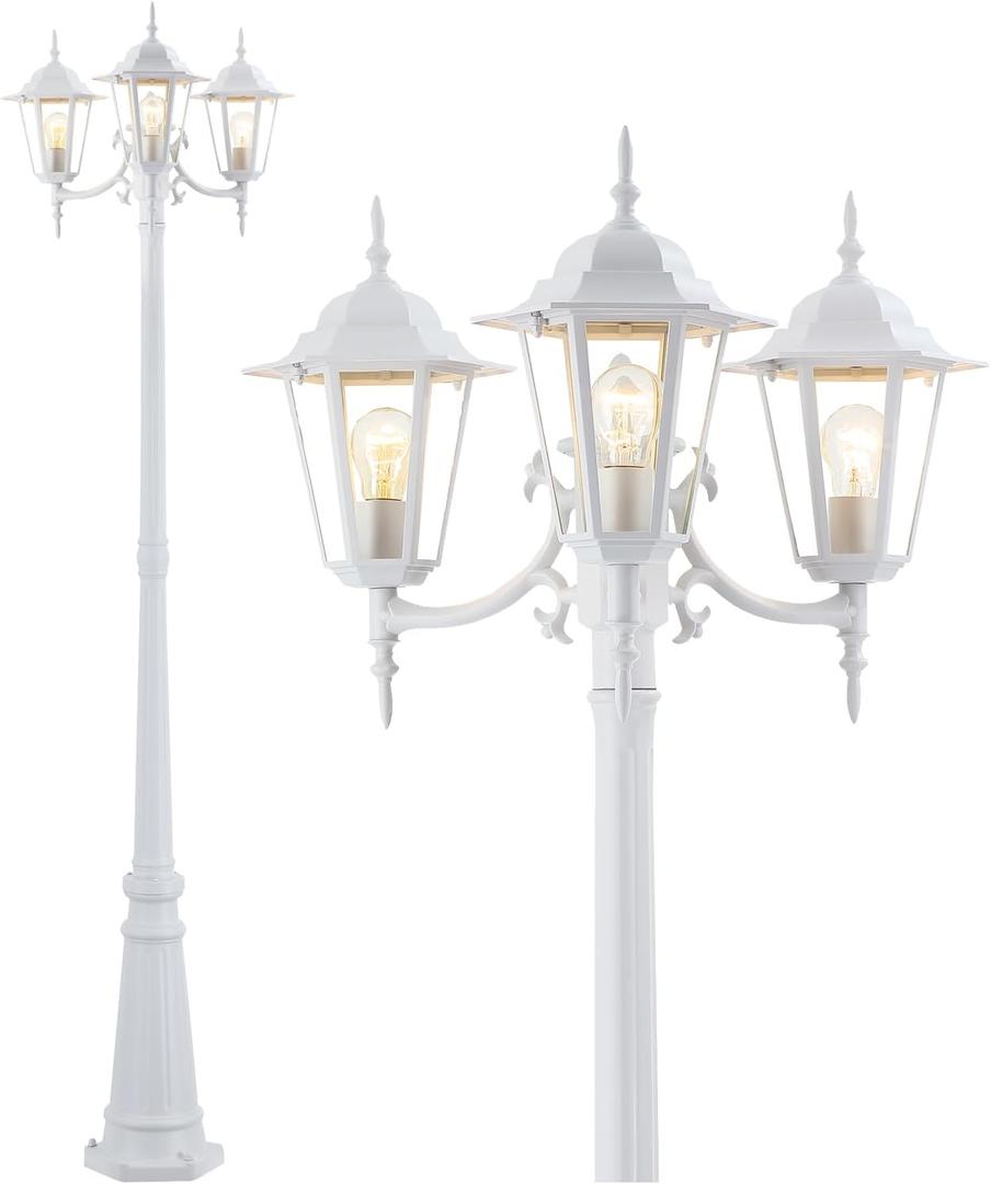 Outdoor Post Light 83", 3-Head White Lamp Post Light Fixture, Waterproof Outside Pole Lamp Post Lantern, Pole Lights Outdoor, Lamppost Street Light for Yard Patio Driveway, E26, 3X60W