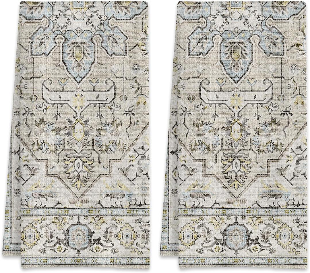 Beige Boho Retro Hand Towels Set of 2,Waffle Weave Soft Absorbent Kitchen Dish Towels,Decorative Bathroom Towel for Hotel Bath Gym Yoga 16"x24"