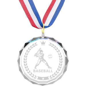 12 Pieces Crystal Award Medals Football Baseball Soccer Basketball Winner Medals, Crystal Medals with Neck Ribbons, Winner Gift Prize Award Medals for Kids Tournaments Match Sports Competition Teams
