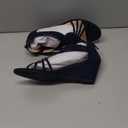 PIZZ ANNU Women's Diana Low Wedge Sandals Sparkly Rhinestone Open Toe Fashion Dress Shoes for Woman Lady in Bridal Dance Evening (7.5, Navy)