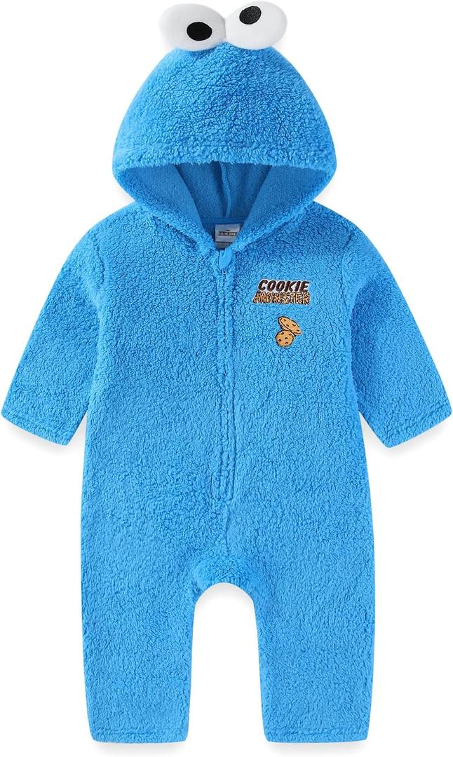 Sesame Street Cookie Monster Boys Cosplay Hooded Coverall with 3D Eyes for Infant and Toddler (Blue, )