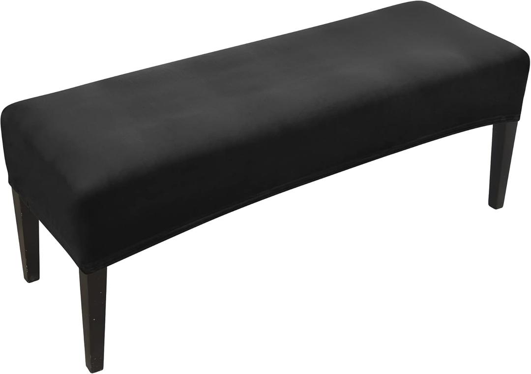 FORCHEER Dining Bench Cover Velvet Black Bench Slipcover for Living Room Rectangle 59inch Bench Seat Protector for Bedroom, Kitchen Washable(Velvet-Black)