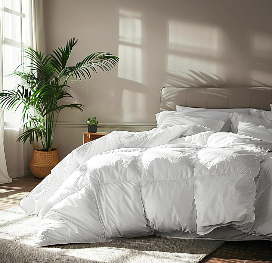 Serta Goose Feather Down Fiber Cotton Comforter Queen Size - 100% Cotton Duvet Insert - Hotel Luxury Hypoallergenic Bedding Comforter Extra Warmth 90 x 90 Inch White