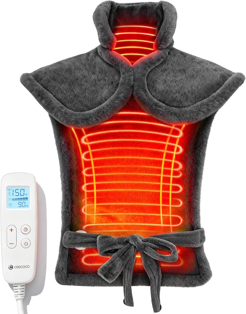 CooCoCo HSA Approved Heating Pad for Back Pain Relief, FSA Eligible Items Only, Electric Heat Pad for Neck Shoulders, Auto Off, Moist Heating, 24"x33", 10ft Cord, Gray
