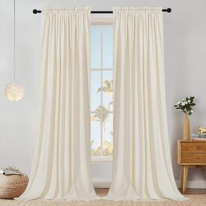 SMILETIME Ivory White 120in Long Velvet Curtains with Rod Pocket Thermal Insulated Soft Privacy Light-Filtering Velvet Drapes for Bedroom and Living Room, Set of 2 Panels, 52 x 120 Inches Long